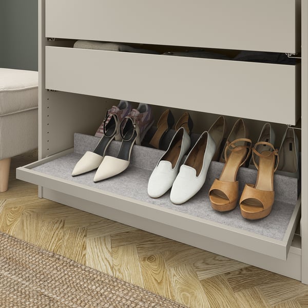 KOMPLEMENT pull-out tray with shoe insert, grey-beige/light grey, 100x58 cm