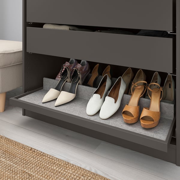 KOMPLEMENT pull-out tray with shoe insert, dark grey/light grey, 100x58 cm