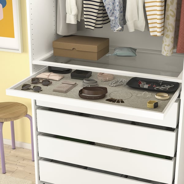 KOMPLEMENT - KOMPLEMENT Pull-out tray with drawer mat, white/light grey, 100x58 cm