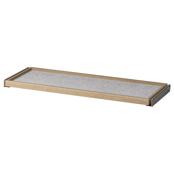 KOMPLEMENT pull-out tray with drawer mat, white stained oak effect/light grey, 100x35 cm