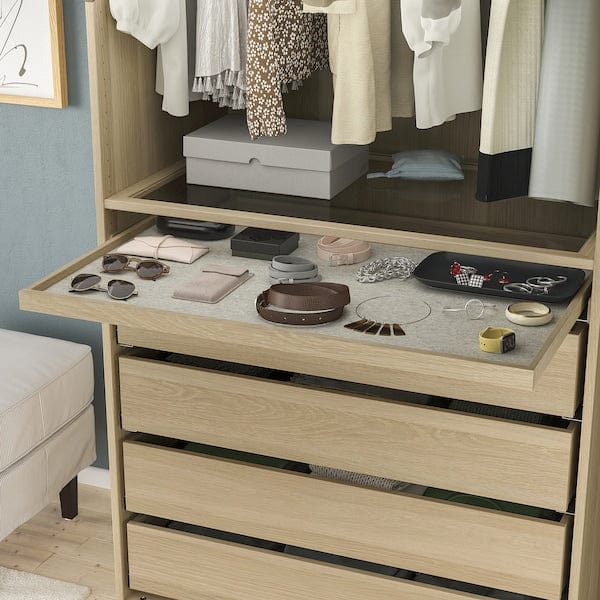 Ikea KOMPLEMENT - Pull-out tray with drawer mat, white stained oak effect/light grey, 100x58 cm