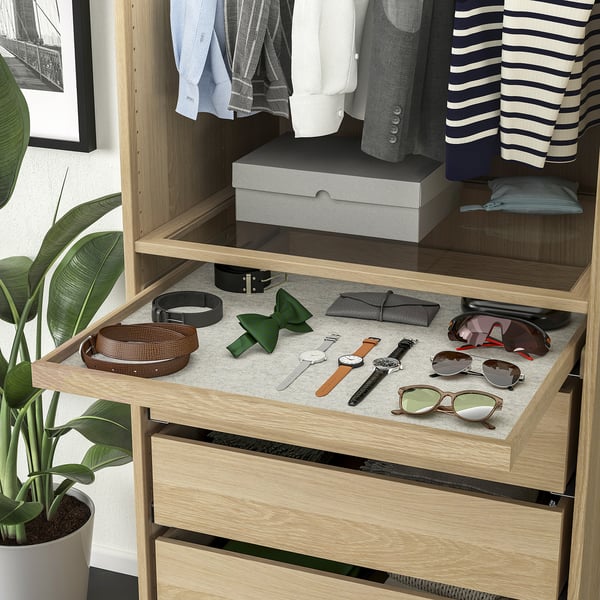 KOMPLEMENT - KOMPLEMENT Pull-out tray with drawer mat, white stained oak effect/light grey, 75x58 cm