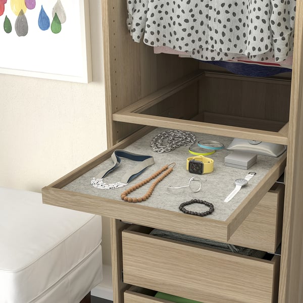 KOMPLEMENT - KOMPLEMENT Pull-out tray with drawer mat, white stained oak effect/light grey, 50x58 cm