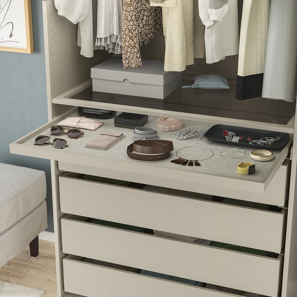 KOMPLEMENT pull-out tray with drawer mat, grey-beige/light grey, 100x58 cm