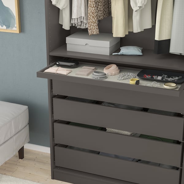 KOMPLEMENT - Pull-out tray with drawer mat, dark grey/light grey, 100x35 cm