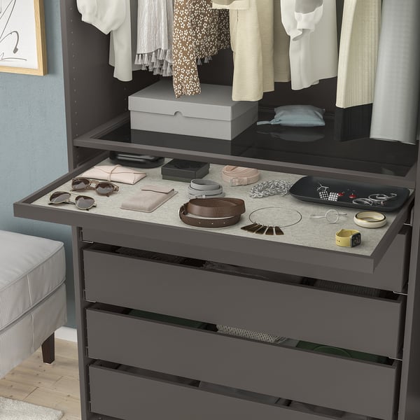 KOMPLEMENT - KOMPLEMENT Pull-out tray with drawer mat, dark grey/light grey, 100x58 cm