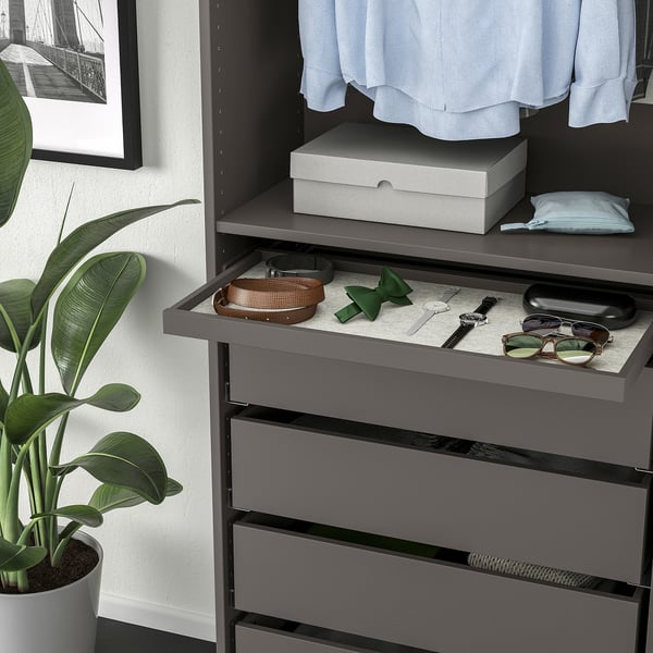 KOMPLEMENT - Pull-out tray with drawer mat, dark grey/light grey, 75x35 cm