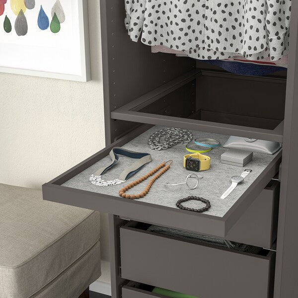 KOMPLEMENT - Pull-out tray with drawer mat, dark grey/light grey, 50x58 cm