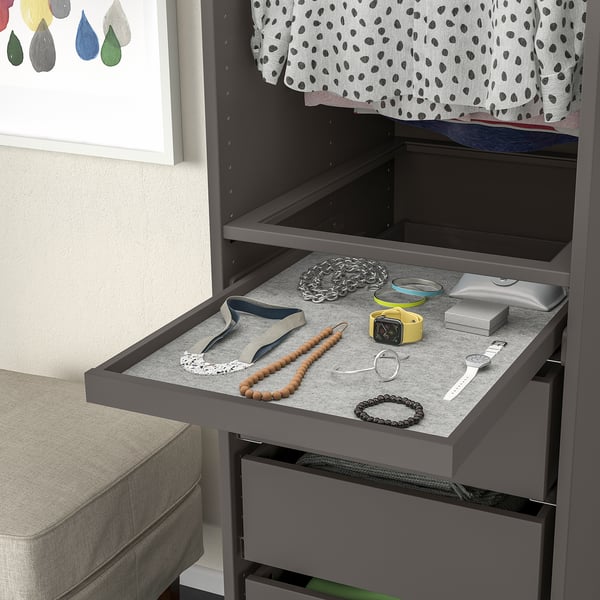 KOMPLEMENT pull-out tray with drawer mat, dark grey/light grey, 50x58 cm