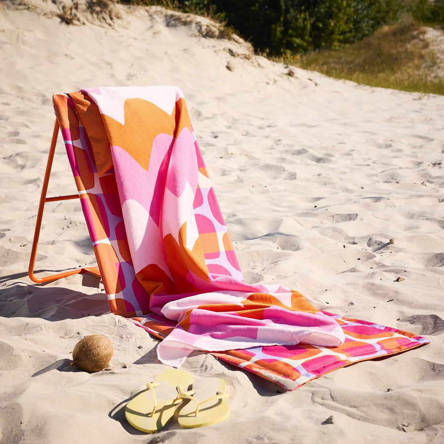 KONBJÖRNBÄR beach towel, pink/orange, 180x100 cm
