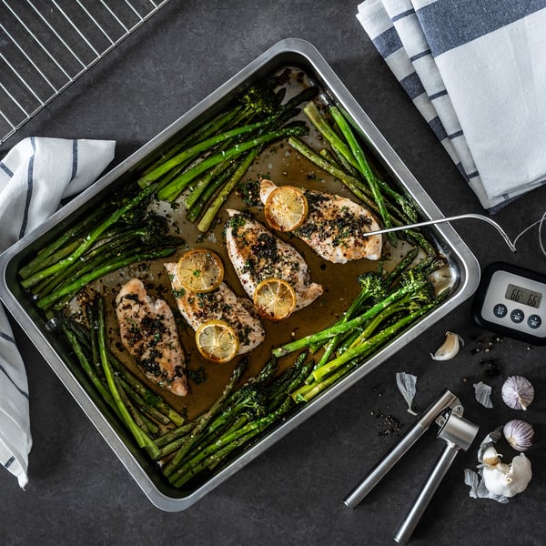 KONCIS roasting tin with grill rack, stainless steel, 40x32 cm