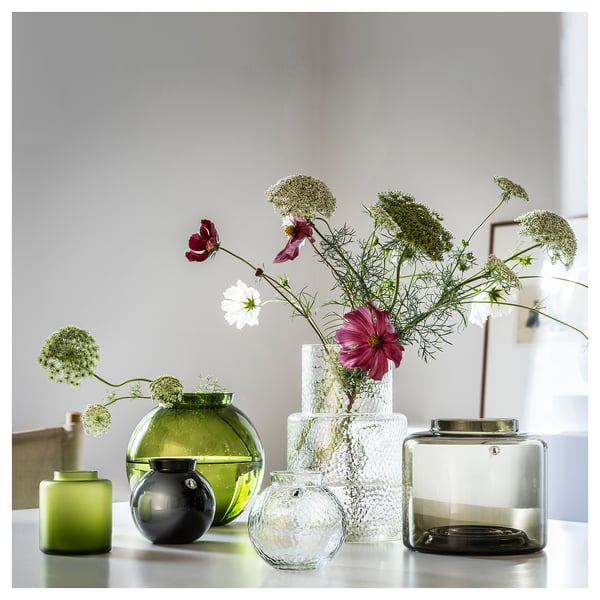 KONSTFULL vase, clear glass/patterned, 26 cm