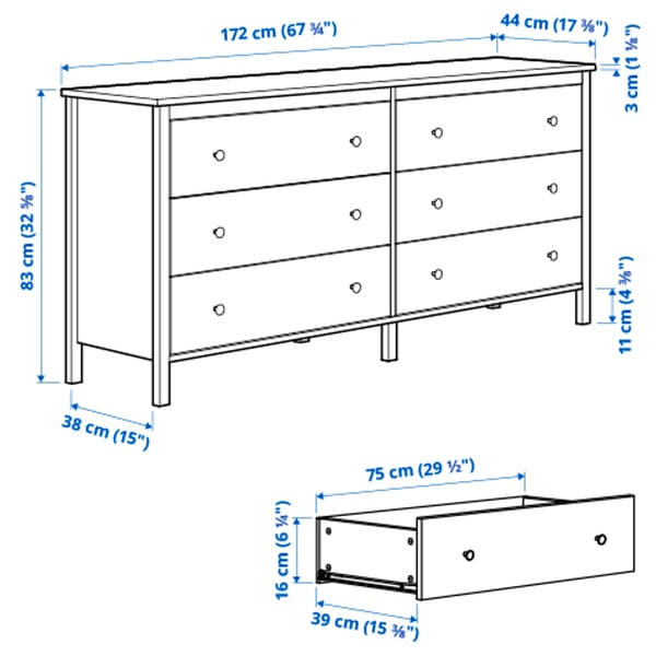 KOPPANG chest of 6 drawers, white, 172x44x83 cm