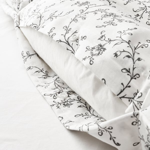 KOPPARRANKA - KOPPARRANKA Quilt cover and 2 pillowcases, white/dark grey, 240x220/50x80 cm