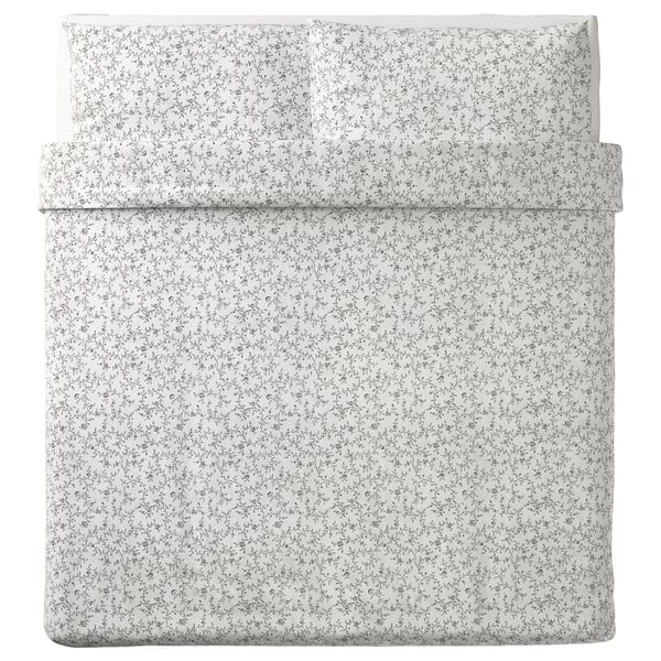 KOPPARRANKA - KOPPARRANKA Quilt cover and 2 pillowcases, white/dark grey, 240x220/50x80 cm