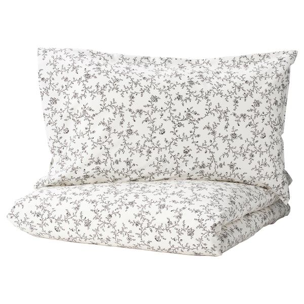 KOPPARRANKA - KOPPARRANKA Quilt cover and 2 pillowcases, white/dark grey, 240x220/50x80 cm
