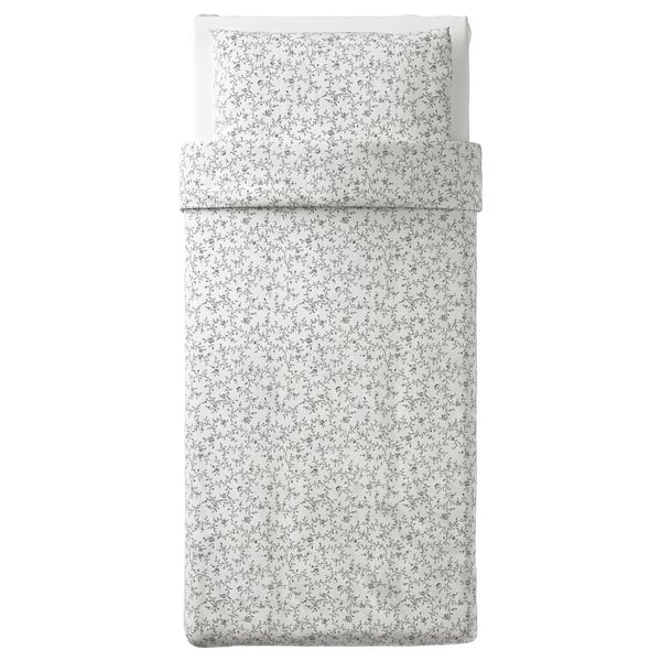 KOPPARRANKA - KOPPARRANKA Quilt cover and pillowcase, white/dark grey, 150x200/50x80 cm