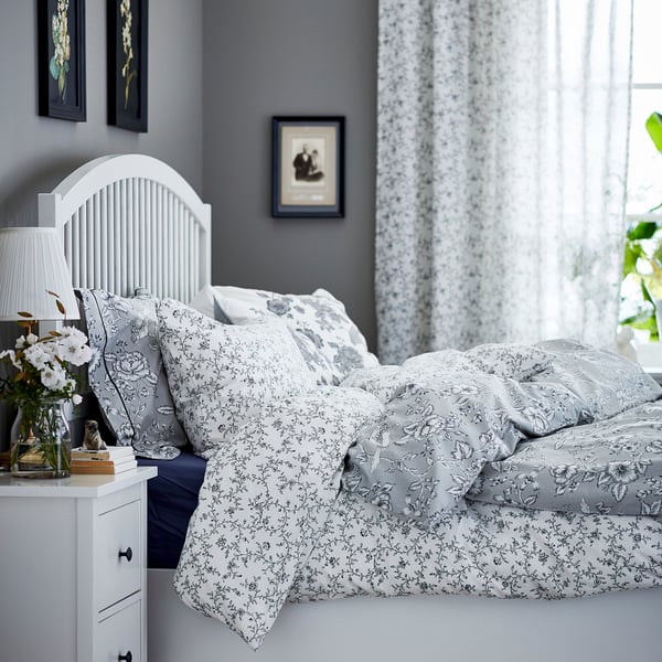 KOPPARRANKA - KOPPARRANKA Quilt cover and pillowcase, white/dark grey, 150x200/50x80 cm
