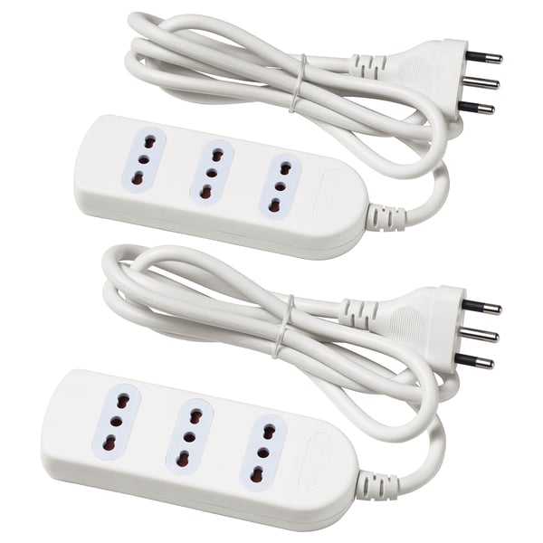 KOPPLA 3-way socket, earthed/white, 1.5 m, 2 pack