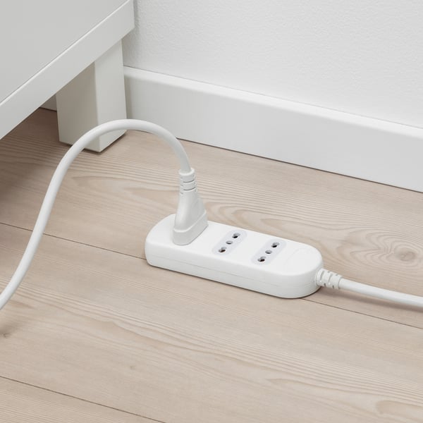 KOPPLA 3-way socket, earthed/white, 1.5 m, 2 pack