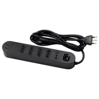 KOPPLA 5-way socket with 2 USB ports, black, 3.0 m