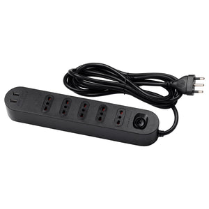 KOPPLA 5-way socket with 2 USB ports, black, 3.0 m