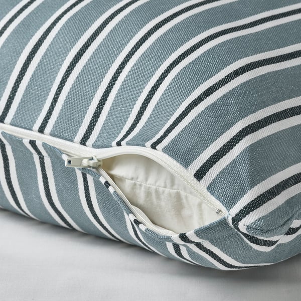 KORALLBUSKE cushion cover, light blue white/stripe pattern