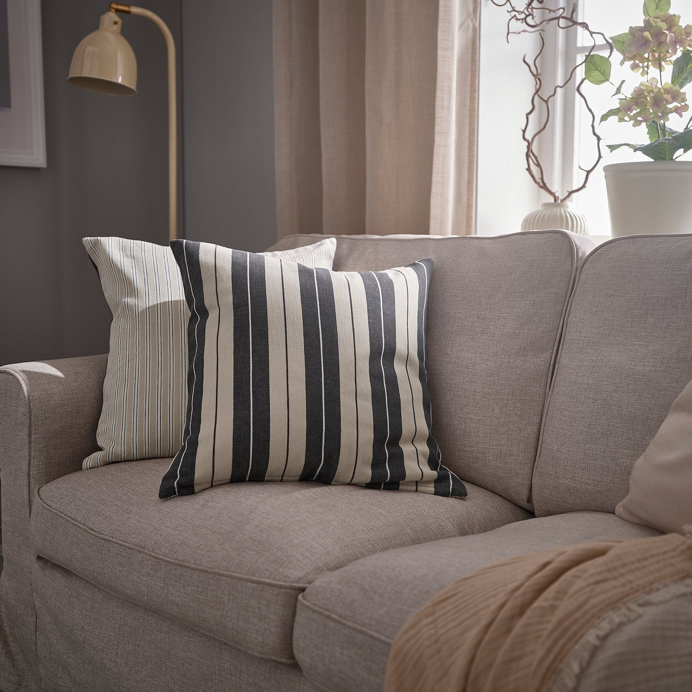 KORALLBUSKE cushion cover, light beige/anthracite, 50x50 cm