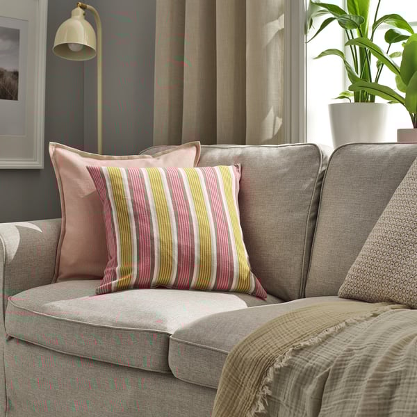 KORALLBUSKE - Cushion cover, beige/light red, 50x50 cm.