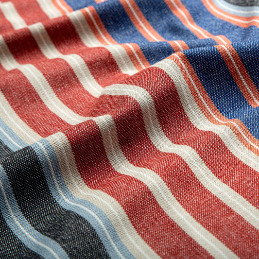 KORALLBUSKE pre-cut fabric, dark blue/red stripe pattern, 150x300 cm
