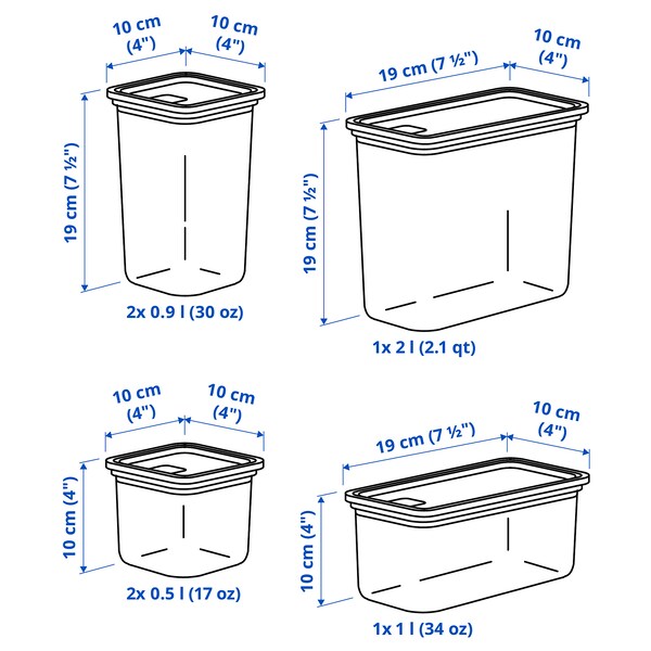 KORALLVIPPA dry food jar with lid, set of 6, transparent