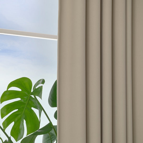 KORGMOTT block-out curtains, 1 pair, beige/with heading tape, 145x300 cm