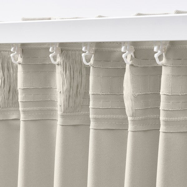 KORGMOTT block-out curtains, 1 pair, beige/with heading tape, 145x300 cm