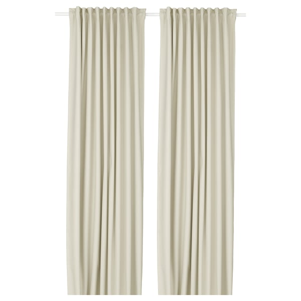 KORGMOTT block-out curtains, 1 pair, beige/with heading tape, 145x300 cm