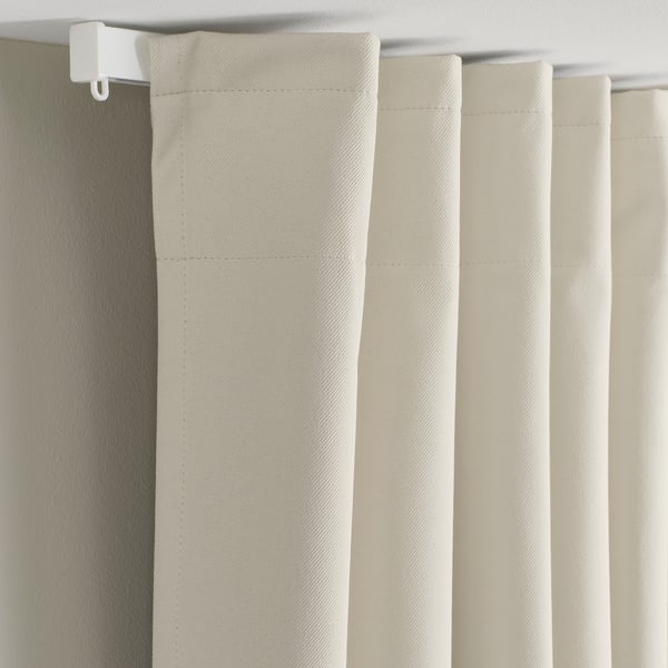 KORGMOTT - Blackout curtain, 2 sheets, beige/with curling ribbon,145x300 cm
