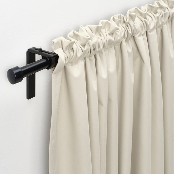 KORGMOTT - Blackout curtain, 2 sheets, beige/with curling ribbon,145x300 cm