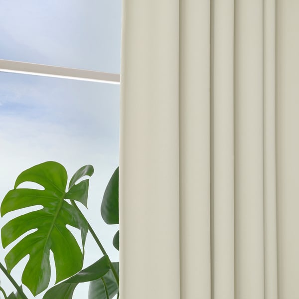 KORGMOTT block-out curtains, 1 pair, beige/with heading tape, 145x300 cm