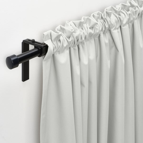 KORGMOTT block-out curtains, 1 pair, white/with heading tape, 145x300 cm