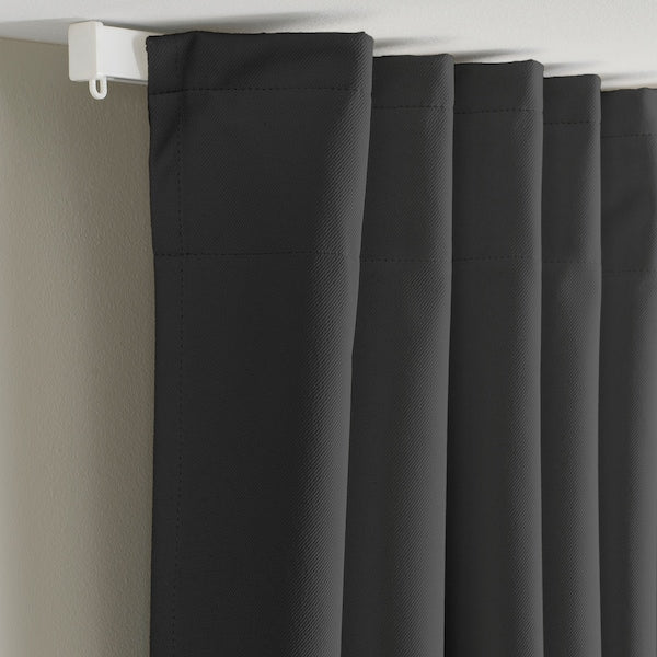 KORGMOTT block-out curtains, 1 pair, dark grey/with heading tape, 145x300 cm