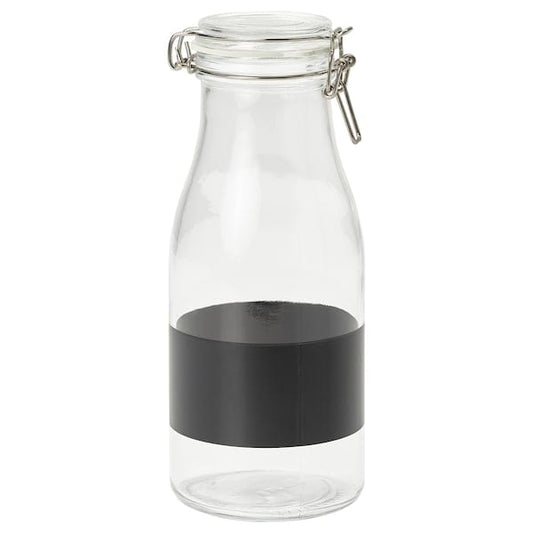 Ikea KORKEN - Bottle shaped jar with lid, clear glass/black, 1 l