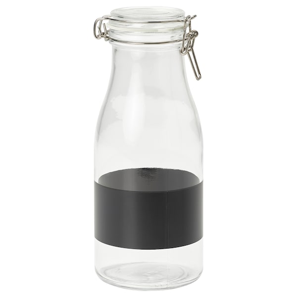 KORKEN - Bottle shaped jar with lid, clear glass/black, 1 l