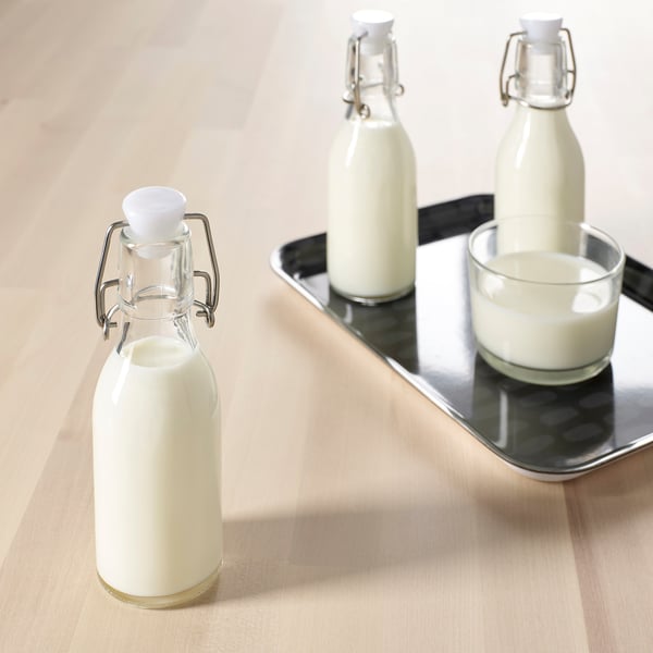 KORKEN bottle with stopper, clear glass, 15 cl, 3 pack