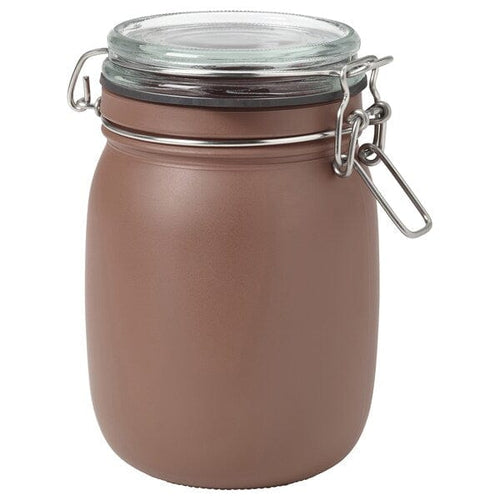 KORKEN - Container with lid, brown-red,1 l