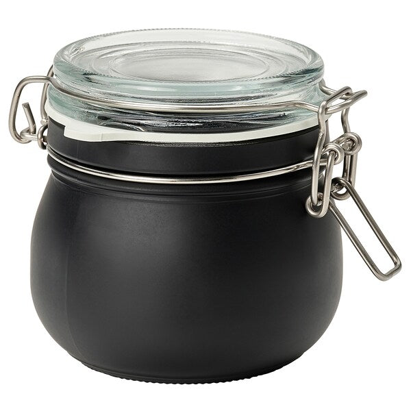 KORKEN - Jar with lid, clear glass/black, 0.5 l