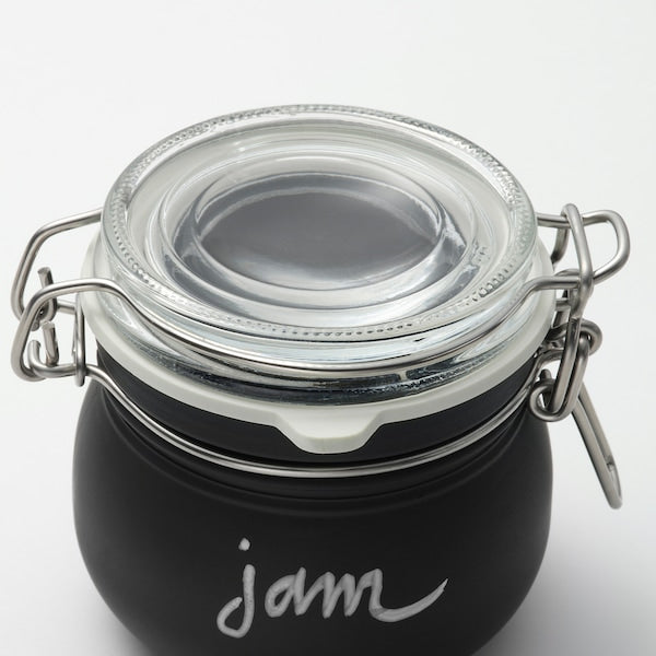 KORKEN - Jar with lid, clear glass/black, 13 cl