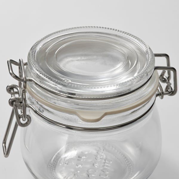 KORKEN jar with lid, clear glass, 13 cl, 3 pack