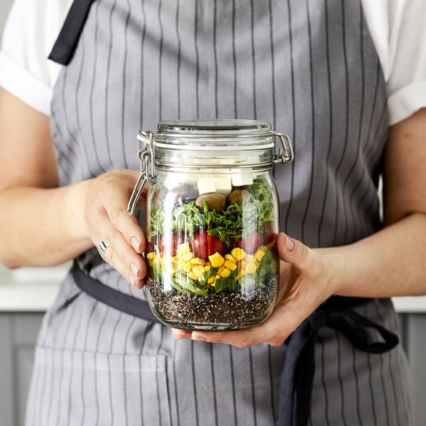 KORKEN jar with lid, clear glass, 1 l