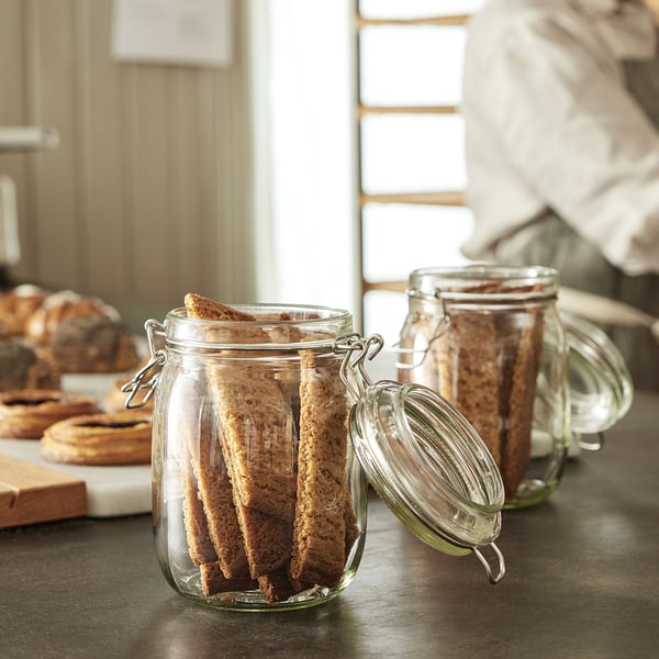 KORKEN jar with lid, clear glass, 1 l