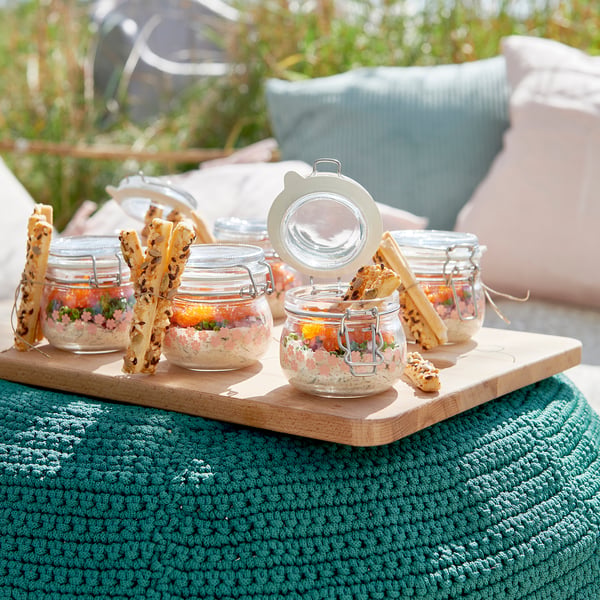 KORKEN jar with lid, clear glass, 13 cl, 3 pack