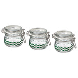 KORKEN jar with lid, clear glass/patterned green, 13 cl, 3 pack